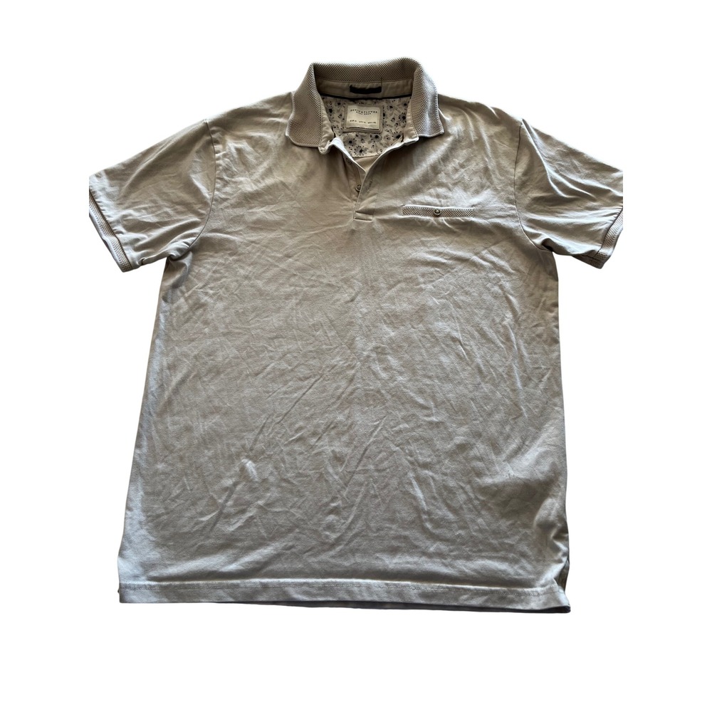 Denim & Flower Ricky Singh Mens Tan Short Sleeve Polo Shirt Medium Floral Trim
